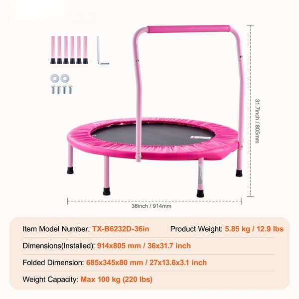 36'' sammenfoldelig trampolin til børn, mini-trampolin til indendørs og udendørs leg, sikker hoppeoplevelse, sjov og aktiv underholdning.