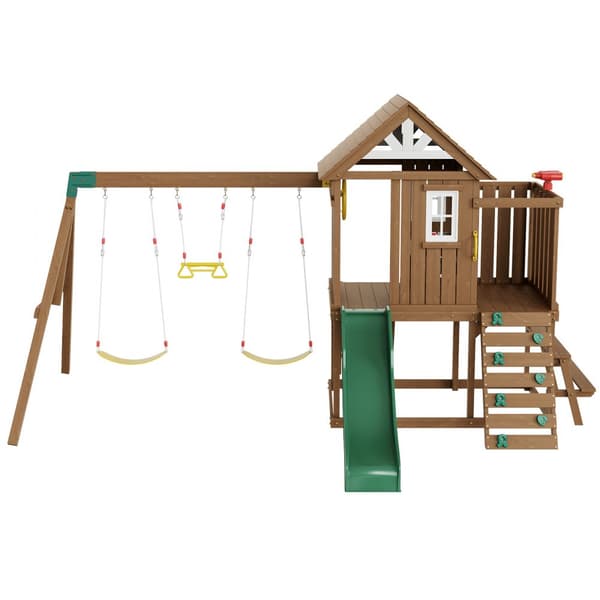 Trägungor 9-i-1 Utomhus Lekplats Set, 6 FT Rutschkana, Roligt Lekäventyr för Barn, Hållbar Design, Perfekt för Trädgården