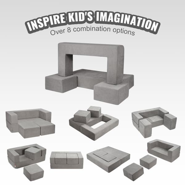 Modulær Kids Legesofa 4 stk, DIY Kreativ Sektionssofa til Børn, Mørkegrå, Komfortabel og Sjov Siddeplads.