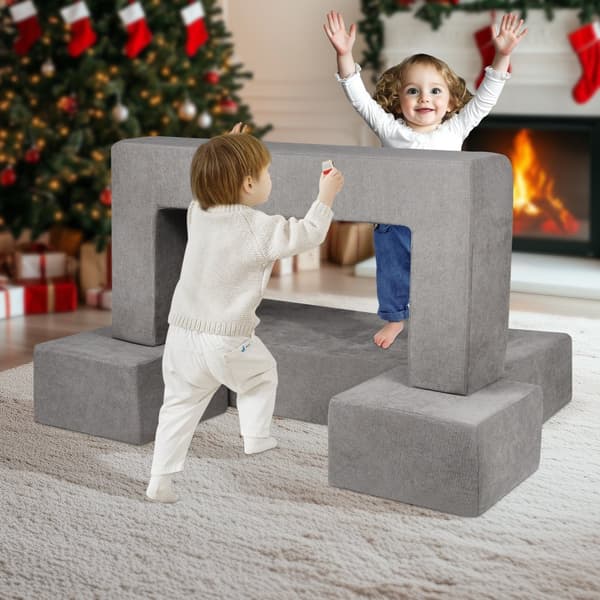 Modulær Kids Legesofa 4 stk, DIY Kreativ Sektionssofa til Børn, Mørkegrå, Komfortabel og Sjov Siddeplads.