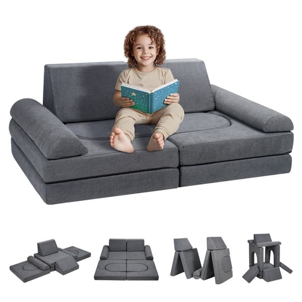 Modulær Kids Legesofa 10 stk, DIY Kreativ Toddler Sektionel Sofa, Grå, Flot design, Justerbar og holdbar.