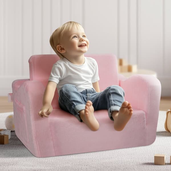 2-in-1 Vauvan Tuoli, Taitettava Lepotuoli, Mukava Lasten Sohva, Pinkki Väri