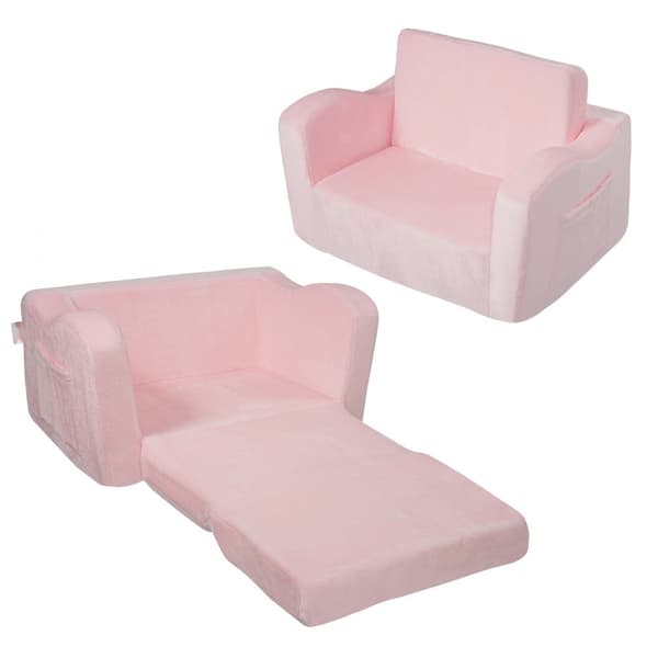 Sammenfoldelig baby stol 2-i-1, Comfy baby loungersofa, Børnesofa i pink, Justerbar, Blød og komfortabel til hjemmebrug.