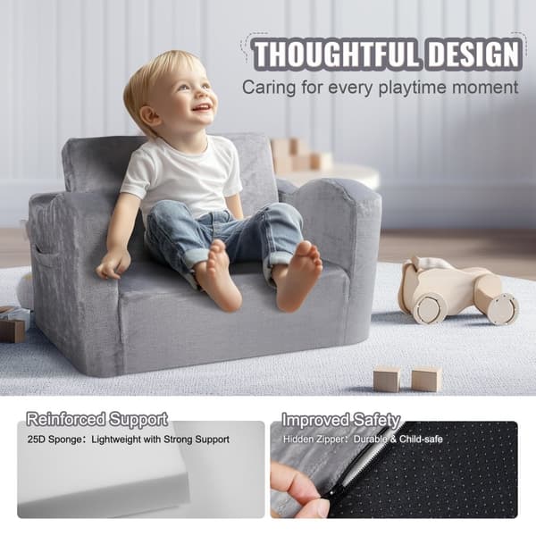 Fällbar babystol 2-i-1, barnsoffa grå, justerbar design, ergonomisk komfort, perfekt för resor och hemmet