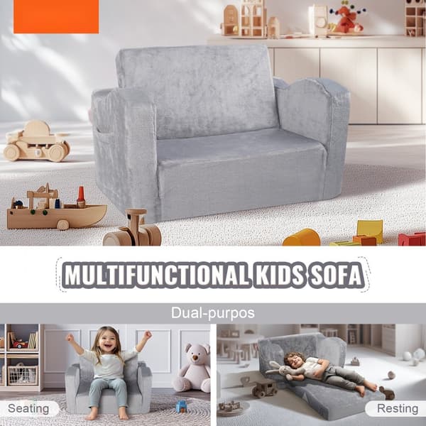 Fällbar babystol 2-i-1, barnsoffa grå, justerbar design, ergonomisk komfort, perfekt för resor och hemmet