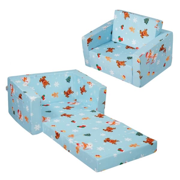 Sammenfoldelig 2-i-1 Baby Stol, Lounger Sofa, Tegneserie Design, Børnesofa i Pink, Komfortabel og Pladsbesparende.