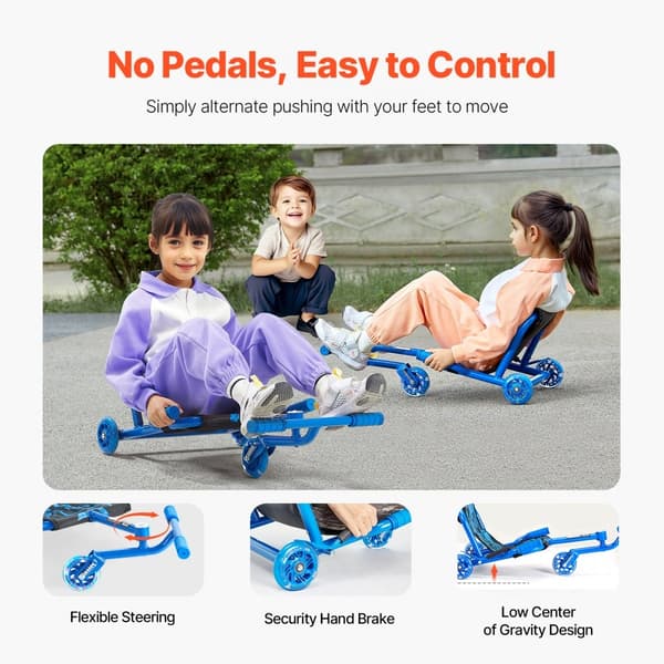 Zig-Zag Vedettävä Scooter Drift Cart 4-vuotiaille, kestävä ja hauska lasten kulkuväline