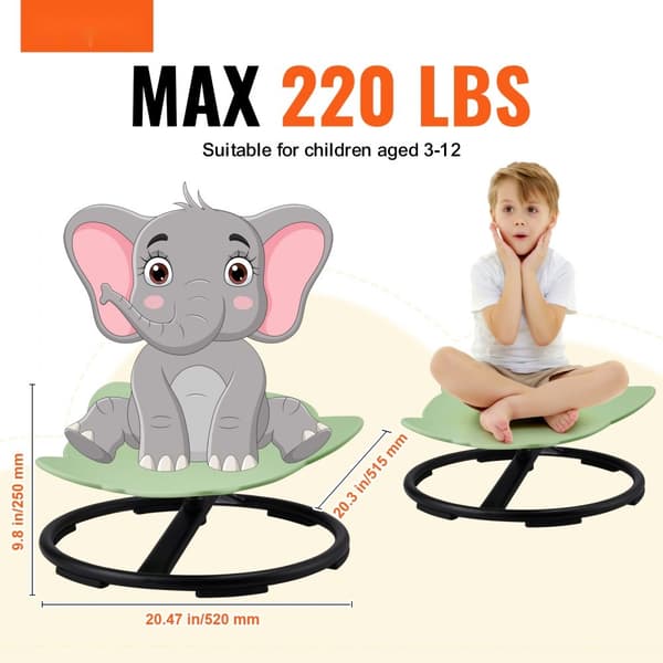 Elefant Børne Drejestol 220 lbs, Sensorisk, Grøn, Komfortabel Sæde, Justerbar Højde, Stabil Design til Leg og Læring.