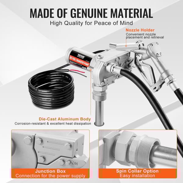 12V Polttoaineensiirtopumppu, 15 GPM, Automaattinen Dieselpumppu, tehokas 1/5 hv, polttoainesuutin, nopea asennus