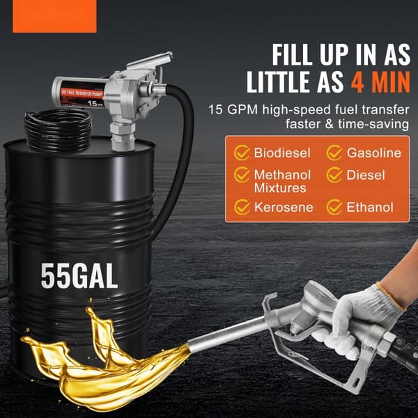 12V Polttoaineensiirtopumppu, 15 GPM, Automaattinen Dieselpumppu, tehokas 1/5 hv, polttoainesuutin, nopea asennus