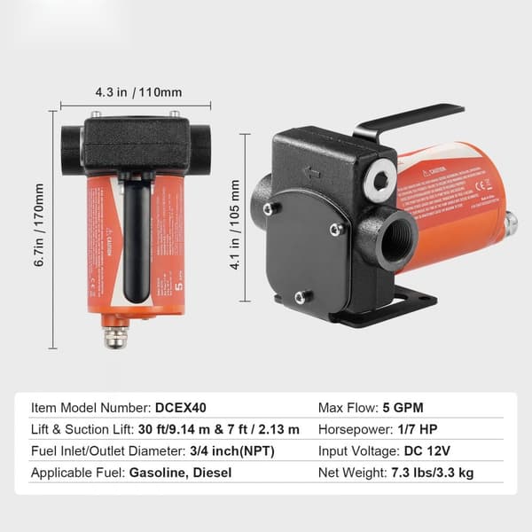 12V Polttoaineen Siirtopumppu, 5 GPM, Automaattinen Polttoainesuutin, Dieselpumppu, Nopea ja Tehokas Siirto