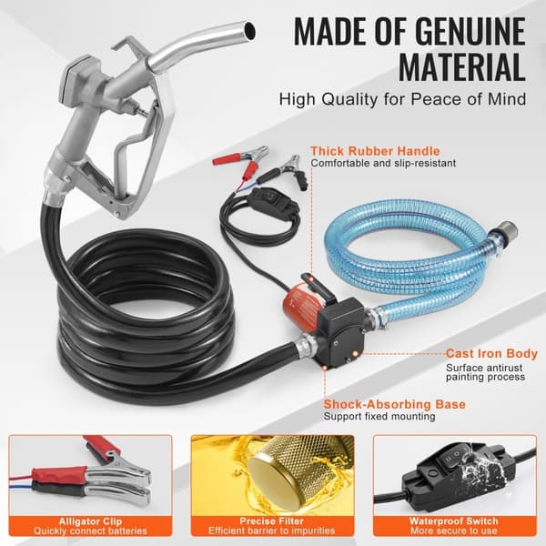 Bränsleöverföringspump 12V 5 GPM, 1/7 HK dieselpump, automatisk bränslemunstycke, hög kapacitet, effektiv och pålitlig bränslepump