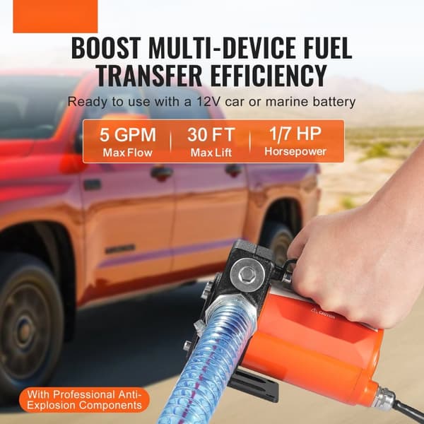 Bränsleöverföringspump 12V 5 GPM, 1/7 HK dieselpump, automatisk bränslemunstycke, hög kapacitet, effektiv och pålitlig bränslepump