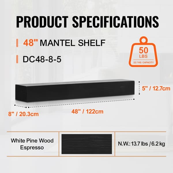 Kamin Mantel Trähylla Flytande Rustik Design, Elegant Inredning för Hemmet, Kvalitet och Stil i Varje Detalj