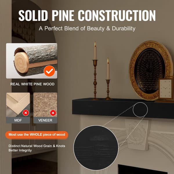 Kamin Mantel Trähylla Flytande Rustik Design, Elegant Inredning för Hemmet, Kvalitet och Stil i Varje Detalj
