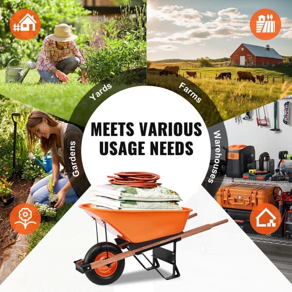 Trillebørvogn One Wheel 6 Cu Ft Have Dump Cart 330 lbs Multifunktionel Vogn, holdbar, let at manøvrere, perfekt til haven.