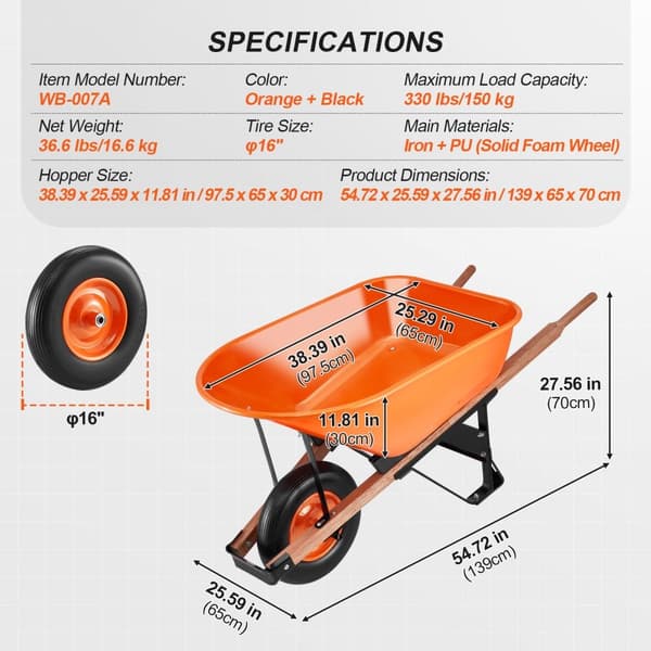 Trillebørvogn One Wheel 6 Cu Ft Have Dump Cart 330 lbs Multifunktionel Vogn, holdbar, let at manøvrere, perfekt til haven.
