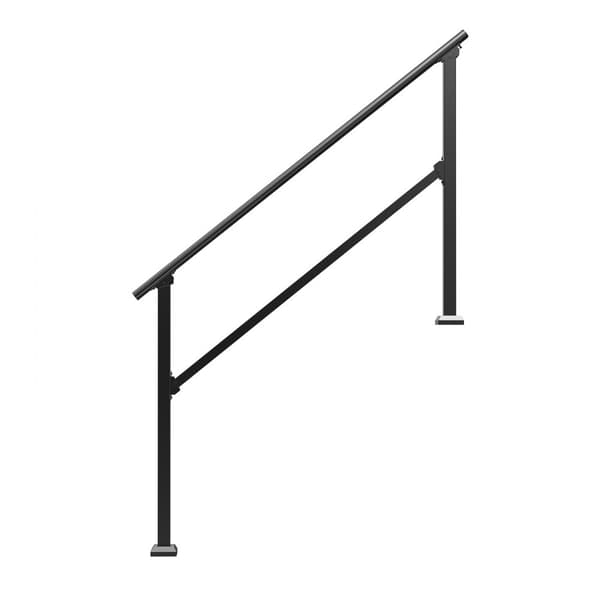 4-5 gelændere til seniorer, udendørs veranda, dæk i sort stål, firkantet rør, sikkerhedsbarrierer til terrasse.