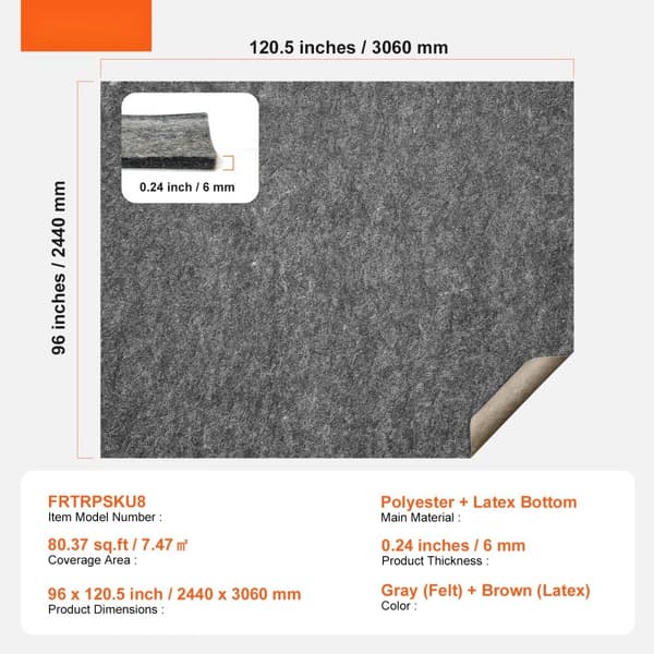 Liukumaton Matto Pad Gripper, 8'x10', 0,24 cm paksu, sopii kaikille lattioille, kestävä matonpidike