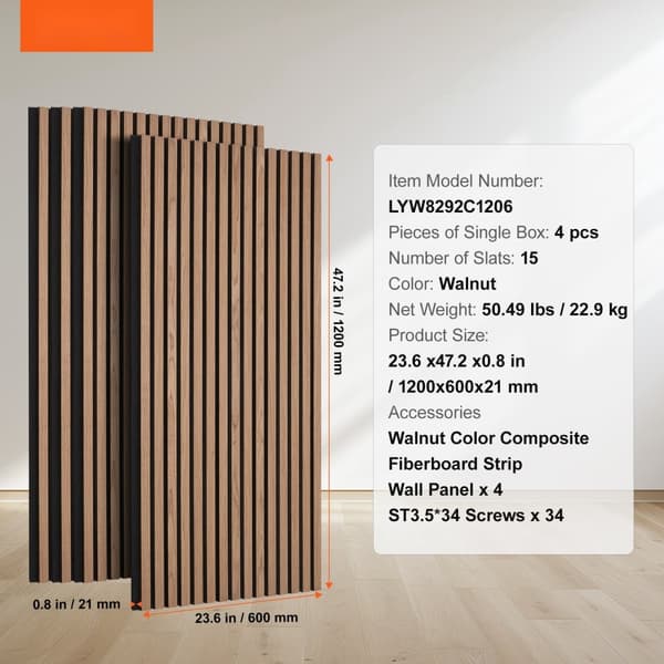 Akustikpaneler Trælameller 23,6x47,2 Tommer, Moderne Vægdekoration i Valnød, Lydisolering, Elegant Indretning.