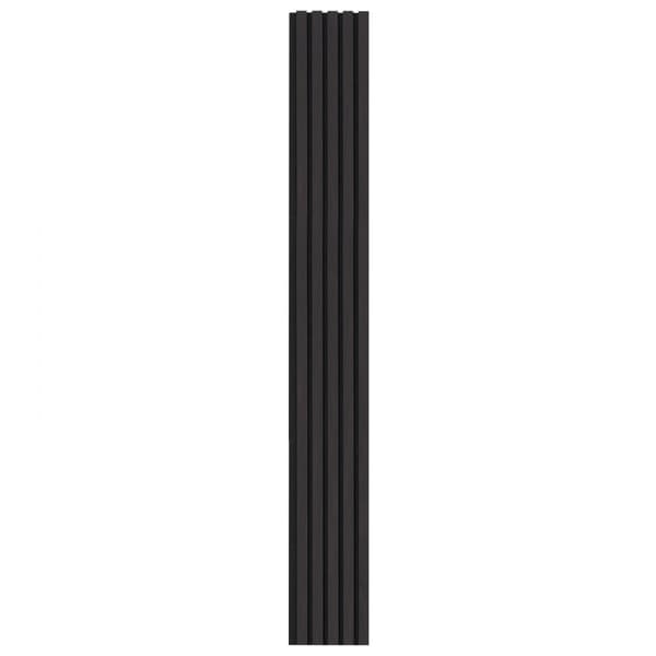 Akustikpaneler i trælameller 7,9 x 94,5 tommer, moderne vægdekoration, sort eg, lydabsorberende design.