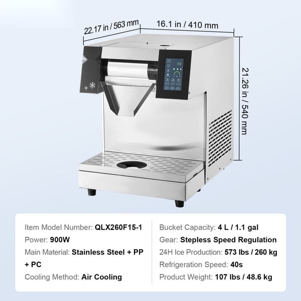 Kommerciel snefnug-ismaskine 573 lbs/24h, rustfrit stål, effektiv isproduktion, ideel til caféer og restauranter.