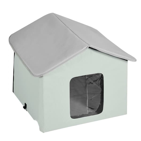 Opvarmet Kattehus Foldbart, Kitty Shelter med Varme Pad, Grøn - Komfortabelt og Praktisk til Indendørs og Udendørs Brug.