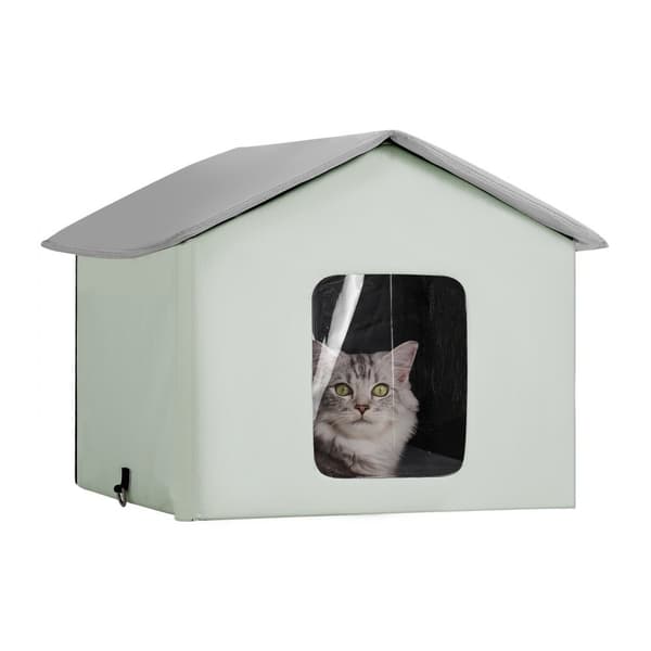 Opvarmet Kattehus Foldbart, Kitty Shelter med Varme Pad, Grøn - Komfortabelt og Praktisk til Indendørs og Udendørs Brug.