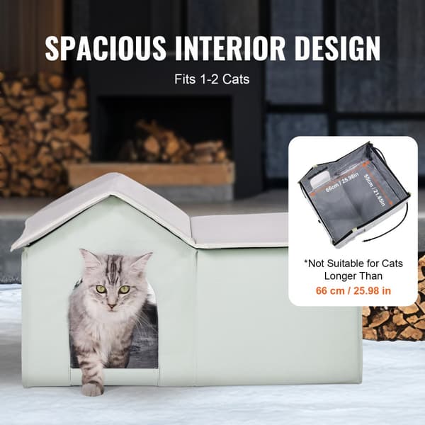 Opvarmet Kattehus Foldbart Kitty Shelter med Opvarmet Pad, Grøn, Stort, Hurtig Opvarmning, Komfortabelt Design.