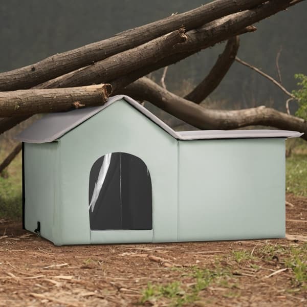 Opvarmet Kattehus Foldbart Kitty Shelter med Opvarmet Pad, Grøn, Stort, Hurtig Opvarmning, Komfortabelt Design.