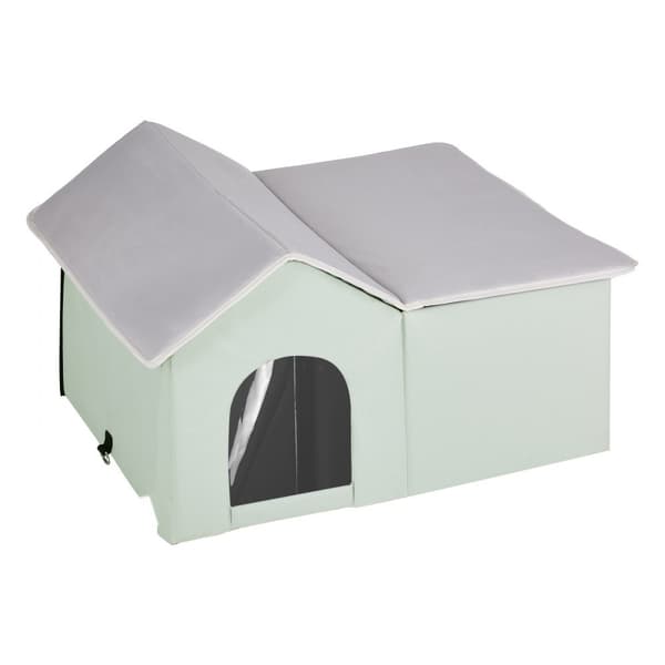 Opvarmet Kattehus Foldbart Kitty Shelter med Opvarmet Pad, Grøn, Stort, Hurtig Opvarmning, Komfortabelt Design.