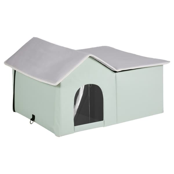 Opvarmet Kattehus Foldbart Kitty Shelter med Opvarmet Pad, Grøn, Stort, Hurtig Opvarmning, Komfortabelt Design.