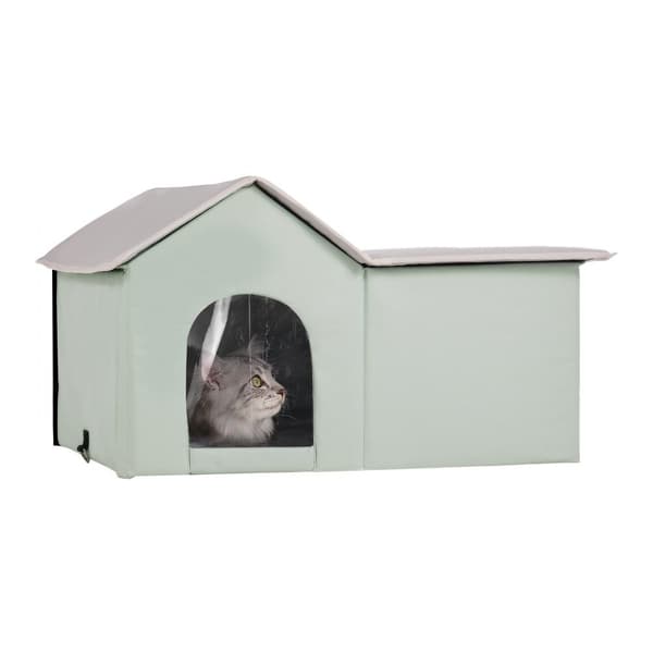 Opvarmet Kattehus Foldbart Kitty Shelter med Opvarmet Pad, Grøn, Stort, Hurtig Opvarmning, Komfortabelt Design.
