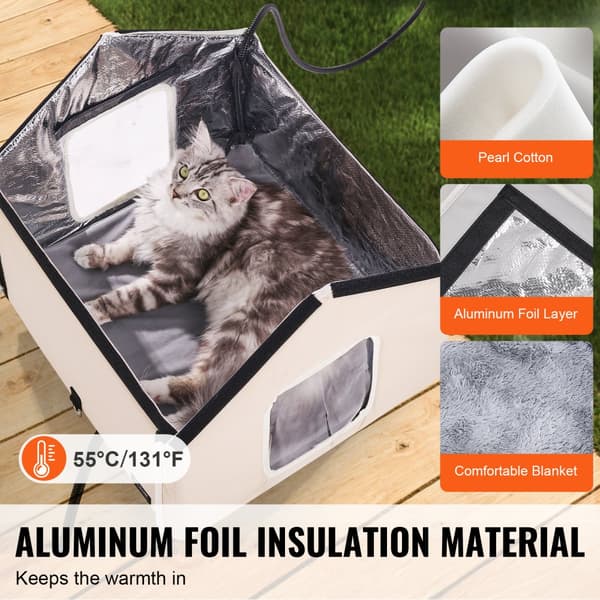 Uppvärmd Katthus Kitty Shelter, mysig och trygg, hållbar design, väderbeständig, optimal värme för katter, uppvärmd pad, brun mitten