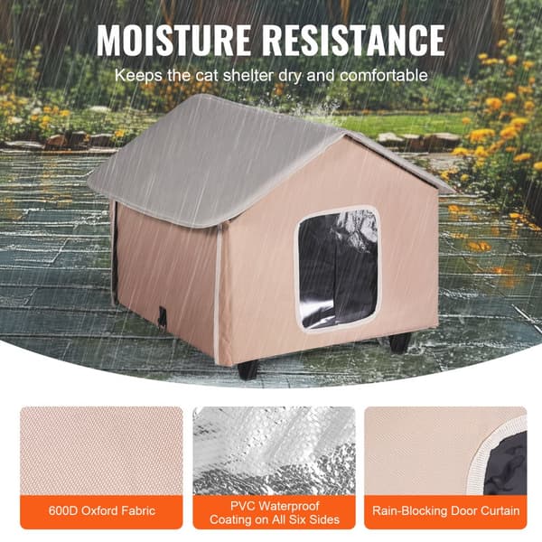 Uppvärmd Katthus Kitty Shelter, mysig och trygg, hållbar design, väderbeständig, optimal värme för katter, uppvärmd pad, brun mitten