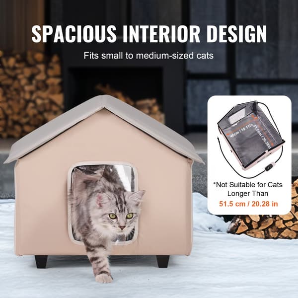 Uppvärmd Katthus Kitty Shelter, mysig och trygg, hållbar design, väderbeständig, optimal värme för katter, uppvärmd pad, brun mitten
