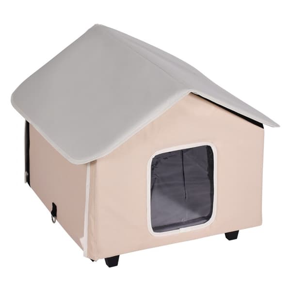 Uppvärmd Katthus Kitty Shelter, mysig och trygg, hållbar design, väderbeständig, optimal värme för katter, uppvärmd pad, brun mitten