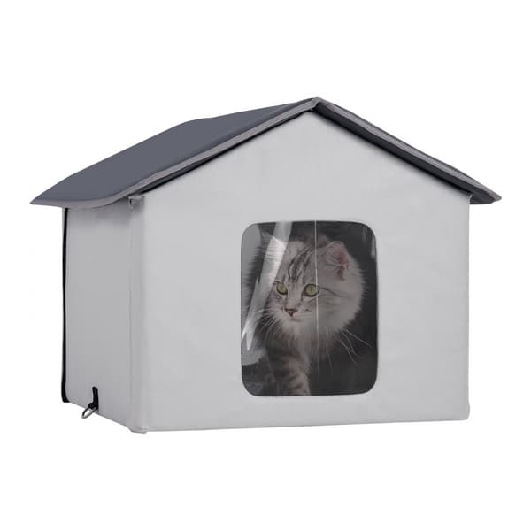 Opvarmet Kattehus Foldbart med Grå Midterste og Opvarmet Pad, Komfortabelt og Pladsbesparende, Ideelt til Katte.