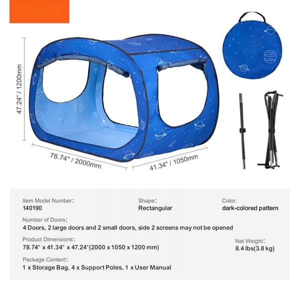 2-dørs sengetelt, åndbart, lys- og mørklægningsdesign med 0,33 m fiberstænger, ideelt til udendørs camping og fritid.