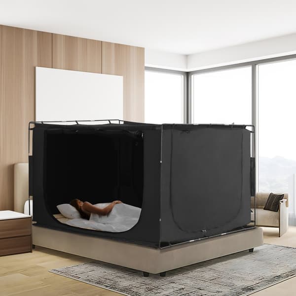 Sängtält 3 dörrar, andningsbart, 70% mörkläggning, lätt att montera, fiberstänger, perfekt för camping och utomhusbruk