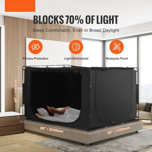 Sängtält 3 dörrar, andningsbart, 70% mörkläggning, lätt att montera, fiberstänger, perfekt för camping och utomhusbruk