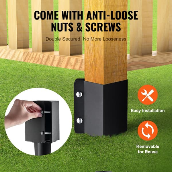 Staketstolpe Ankare 8-pack, 24x4x4 tum, Metall svart pulverlackerad, Hållbart och robust, Lätt att installera, Stabilt för trädgårdsräcke