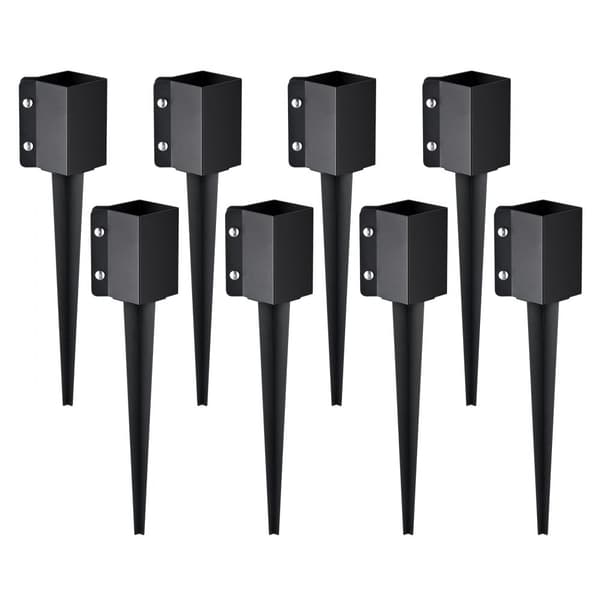 Staketstolpe Ankare 8-pack, 24x4x4 tum, Metall svart pulverlackerad, Hållbart och robust, Lätt att installera, Stabilt för trädgårdsräcke