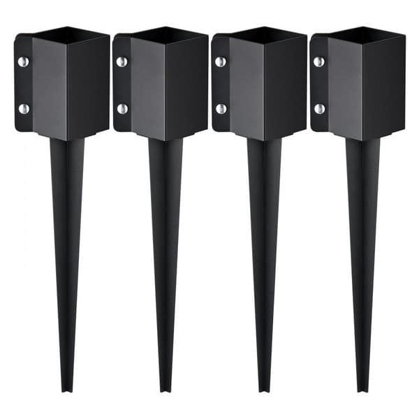 Maadoituspiikki aidan pylvääseen, 4-pakkaus, musta metallinen pulverimaalattu, 24x4x4 tuumaa, sisähalkaisija 3,5x3,5 tuumaa