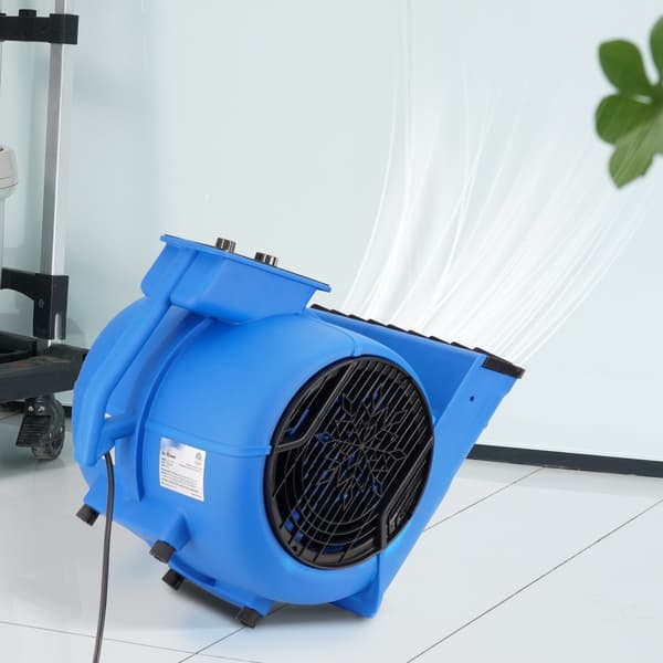 Gulvblæser 1250 RPM, 2600 CFM Luftflytter, 4 blæsevinkler, 3 hastigheder, effektiv ventilation og hurtig tørring.