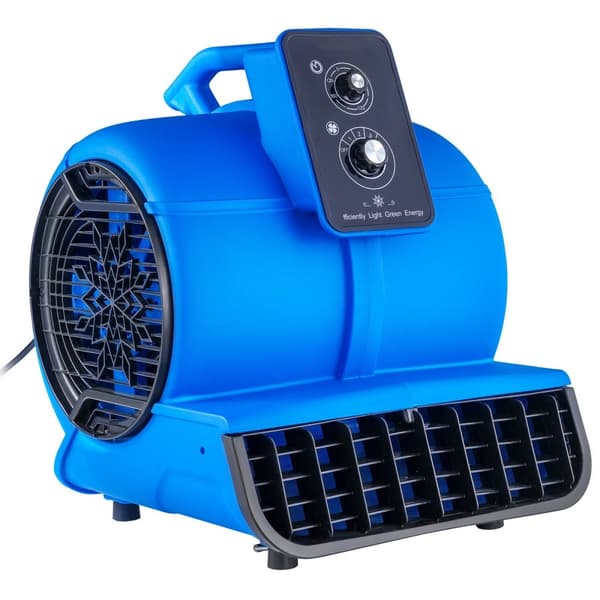 Gulvblæser 1250 RPM, 2600 CFM Luftflytter, 4 blæsevinkler, 3 hastigheder, effektiv ventilation og hurtig tørring.