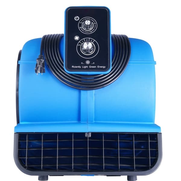 Gulvblæser 1250 RPM, 2600 CFM Luftflytter, 4 blæsevinkler, 3 hastigheder, effektiv ventilation og hurtig tørring.