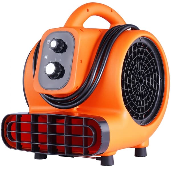 Gulvblæser 1380 RPM, 1000 CFM Air Mover, 4 blæsevinkler, 3 hastigheder, effektiv luftcirkulation, ideel til tørring og ventilation.