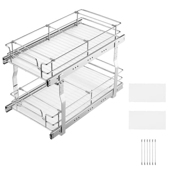 Trådudtræksskab til vask, 2-lags organizer, 12x21 skuffekurv, pladsbesparende, holdbar design, perfekt til opbevaring.