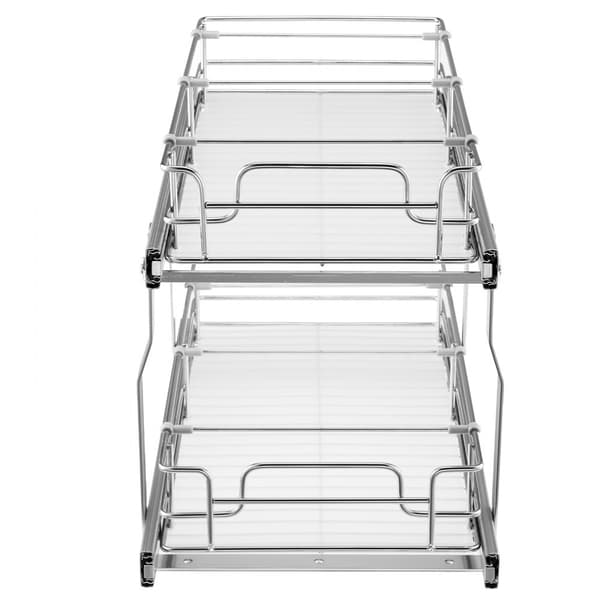 Trådudtræksskab til vask, 2-lags organizer, 12x21 skuffekurv, pladsbesparende, holdbar design, perfekt til opbevaring.